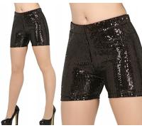 FIESTAS GUIRCA | Short Sequins Noir (42-44) - Pantalons Brillants pour Costume des Années '70 et Fêtes à Thème - Idéal pour Femme Adulte - Noir