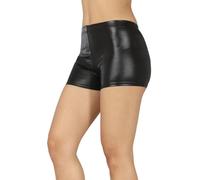 FIESTAS GUIRCA | Shorts Métalliques Noirs (42-44/L) - Pantalons Brillants pour Costume des Années '70 et Fêtes à Thème - Idéal pour Femme Adulte au Carnaval et Halloween - Noir
