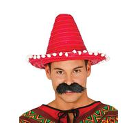 FIESTAS GUIRCA | Sombrero mexicain en paille (33 cm) - Accessoire de fête pour célébrations d'été et remises de diplômes - Idéal pour événements à thème mexicain et fêtes costumées - Rouge