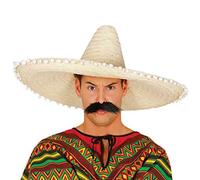 FIESTAS GUIRCA Sombrero mexicain en paille avec pompons blancs 60 cm