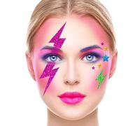 FIESTAS GUIRCA Stickers pour Visage éclairs à Paillettes Multicolores - Rose - Taille Unique