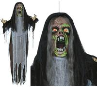 FIESTAS GUIRCA | Suspension Monstre avec Lumière, Son et Mouvement (180 cm) - Décoration d'Halloween pour Fêtes et Célébrations - Idéal pour Ambiances Terrifiantes et Scénarios de Peur - Noir et Gris