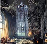FIESTAS GUIRCA | Suspension Squelette avec Chaînes et Lumière (90 cm) - Décoration d'Halloween pour Fêtes et Célébrations - Idéal pour Ambiances Terrifiantes et Scénarios de Peur - Noir