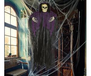 FIESTAS GUIRCA | Suspension Squelette avec Tunique Noire et Violette (90 cm) - Décoration d'Halloween pour Fêtes de Terreur et Célébrations de Squelettes - Idéal pour Ambiances Effrayantes - Noir