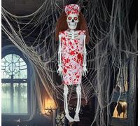 FIESTAS GUIRCA | Suspension Squelette Infirmière (40 cm) - Décoration d'Halloween pour Fêtes d'Horreur et Célébrations de Squelettes - Idéal pour Ambiances Effrayantes et Scénarios de Peur