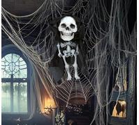 FIESTAS GUIRCA | Suspension Tête de Squelette avec Capuche (15 cm) - Décoration d'Halloween pour Fêtes et Célébrations - Idéal pour Ambiances Terrifiantes et Scénarios de Peur - Noir et Blanc