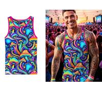 FIESTAS GUIRCA | T-shirt Psychédélique Champignons avec Casquette (52-54/L) - Accessoire de Costume pour Fêtes à Thème et Célébrations - Idéal pour Homme Adulte - Multicolore