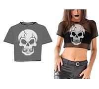FIESTAS GUIRCA | T-shirt Résille Tête de Mort (Taille Unique) - Accessoire de Déguisement pour Halloween et Fêtes de Squelettes - Idéal pour Tous les Utilisateurs - Noir et Blanc