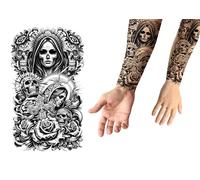 FIESTAS GUIRCA | Tatouage Catrina (14x30cm) - Maquillage et Tatouages FX pour Halloween et Jour des Morts - Idéal pour Fêtes de Costumes et Célébrations à Thème - Noir