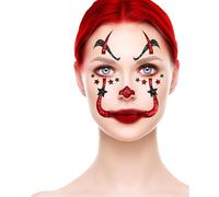 TATOUAGES ÉPHÉMÈRES VISAGE PAILLETÉ CLOWN 20CM Rouge, Bordeaux