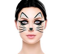FIESTAS GUIRCA Tatouages pailletés Chat Noir et Argent - Noir - Taille Unique