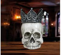 FIESTAS GUIRCA Tête de mort avec couronne en polyrésine (14 x 11 cm) - Décoration d'Halloween pour fêtes squelettes et célébrations terrifiantes - Idéal pour les environnements gothiques et effrayants