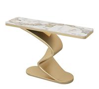 FIEUOGA Table Console Demi-Lune Effet Marbre, Table d’Entrée Ét roite avec Base Métallique, Longue Table de Couloir Derrière Canapé, Meuble d’Appoint pour Salon(Gold A,L120CM/47IN)