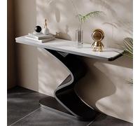 FIEUOGA Table Console Demi-Lune Effet Marbre, Table d’Entrée Ét roite avec Base Métallique, Longue Table de Couloir Derrière Canapé, Meuble d’Appoint pour Salon(Black B,L120CM/47IN)