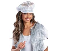 Fièvre de Luxe Sequin & Perle Mariée Chapeau Capitaine Poule Nuit Déguisement