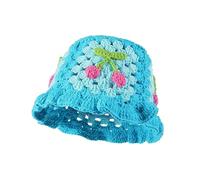 Fiewmay Bob en crochet pour femmes, chapeau floral fait main, chapeau tricoté portable et élastique, joli chapeau de plage pour les vacances et les voyages, Taille unique
