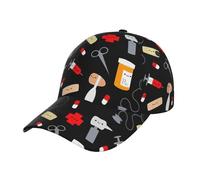fifbird Casquette de baseball imprimée motif médecine dessin animé riche motifs imprimés visière incurvée légère sergé réglable moderne Street Hat noir