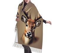 fifbird Châle en cachemire doux imprimé tête de cerf pour femme, écharpe chaude et légère, écharpe d'hiver longue, Impression tête de cerf, taille unique