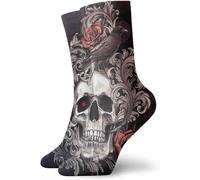 fifbird Chaussettes de compression motif tête de mort pour femme - Chaussettes de sport épaisses - Chaussettes décontractées - Chaussettes amusantes pour fête de mariage, comme sur l'image, taille