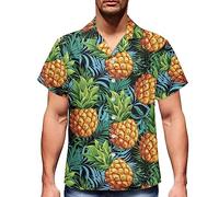 fifbird Chemise hawaïenne boutonnée à manches courtes pour homme Motif feuilles d'ananas tropicaux Taille 4XL, Feuilles de palmier ananas, XXL