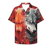 fifbird Chemise hawaïenne décontractée à manches courtes pour homme - Imprimé tribal polynésien - Taille XL, Deux loups rouges, L