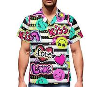 fifbird Chemise hawaïenne d'été à manches courtes pour homme Motif graffiti Taille 4XL, Graffiti rayé coloré, M