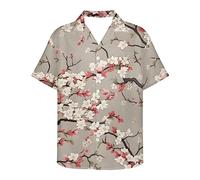 fifbird Chemise japonaise à manches courtes pour homme avec col imprimé floral fleurs de cerisier Taille L, Fleurs de cerisier grises, S