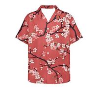 fifbird Chemise japonaise à manches courtes pour homme avec col imprimé floral fleurs de cerisier Taille L, Fleur de cerisier rouge, XXL