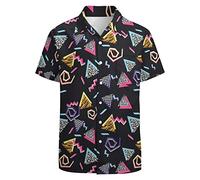 fifbird Chemises des années 80 pour homme - Chemise boutonnée vintage rétro hawaïenne - Chemise disco fluo - Chemise de fête amusante - Taille L, 80s Géométrique Noir, M