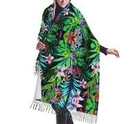 fifbird Écharpe à franges à imprimé feuilles tropicales colorées pour femme, grande écharpe d'hiver chaude, grand châle long, châles tendance en cachemire, Coloré Tropical Le, taille unique