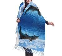 fifbird Écharpe à franges avec imprimé coq mignon pour femme, grande écharpe d'hiver chaude, grand châle long, châles tendance en cachemire, Deux dauphins, taille unique