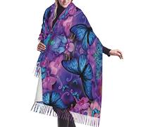 fifbird Écharpe à franges en cachemire imprimé citrouille d'Halloween pour femme - Écharpe chaude en laine pour l'hiver, Fleur Papillon., taille unique