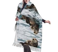 fifbird Écharpe à franges en cachemire imprimé citrouille d'Halloween pour femme - Écharpe chaude en laine pour l'hiver, Loutre, taille unique