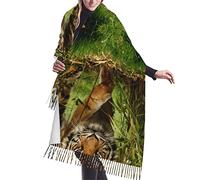 fifbird Écharpe à franges en cachemire imprimé photo psychédélique pour femme - Écharpe chaude en laine pour l'hiver, Tigre dans la jungle., taille unique