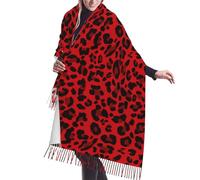 fifbird Écharpe à franges en cachemire imprimé rose rouge et noir pour femme, écharpe légère pour l'automne et l'hiver, Motif léopard - Rouge, Taille unique