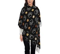 fifbird Écharpe à pompons à imprimé camouflage numérique pour femmes et hommes, châle à franges tendance pour le printemps, l'automne et l'hiver, Empreintes de pattes de chien., taille unique