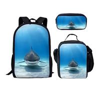fifbird Ensemble cartable requin et boîte à déjeuner pour garçons pour l'école primaire
