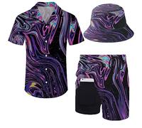 fifbird Ensemble chemise et short des années 80 et 90 pour homme avec chapeau cloche, L
