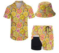 fifbird Ensemble chemise hawaïenne et short pour homme, Rétro 70 Fleurs, M