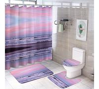 fifbird Ensemble de 4 tapis de salle de bain avec rideau de douche, motif vague d'eau, rideau de douche avec tapis, motif vague, plage, bord de mer, 12 crochets pour décoration de salle de bain, 183 x