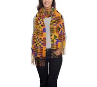 fifbird Foulard long en velours imitation cachemire à motif ethnique africain, écharpe à franges, écharpe chaude et douce pour l'automne et l'hiver, Patte ethnique africaine, taille unique