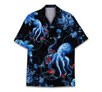 fifbird Funny Horse Chemise hawaïenne à manches courtes pour homme et femme, coupe décontractée, boutonnée, taille XL, Pieuvre 1, 4XL