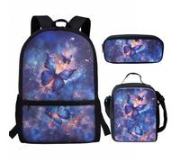 fifbird GalactButterfly C-3310 Ensemble sac à dos 3 pièces avec trousse à déjeuner et boîte à crayons