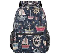 fifbird Grand sac à dos unisexe avec compartiment pour ordinateur portable, pour le travail, les voyages et l'école, le collège, Bateau de mer de couleur, taille unique