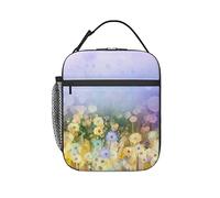 fifbird Sac à déjeuner avec peinture printanière - Motif floral - Violet pastel - Durable - Isotherme réutilisable - Pour adultes