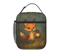fifbird Sac à déjeuner isotherme portable avec inscription « Little Fox Holding APrinting » - Réutilisable - Durable - Pour homme et femme - Facile à transporter