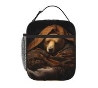 fifbird Sac à déjeuner isotherme portable, motif petit ours endormi sur une couette, réutilisable, durable, pour homme et femme, facile à transporter