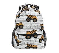 fifbird Sac à dos unisexe avec visages de chat kawaii - Pour ordinateur portable - Pour l'école, les voyages, les affaires, les machines de construction orange sur le travail