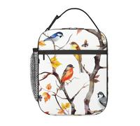fifbird Sacs à déjeuner réutilisables pour homme et femme - Motif oiseaux rouges et branches de pin - Pour l'école, le bureau, le pique-nique, le camping - Isolation thermique et conservation du froid