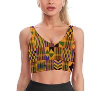 fifbird Soutien-gorge de sport africain Kente en tissu imprimé ethnique pour femme Yoga Crop Tops, Comme indiqué sur la photo, M